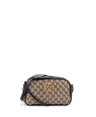 Pre-Owned Gucci Small Gg Marmont Shoulder Bag Diagonal Quilted Gg Canvas with Leather