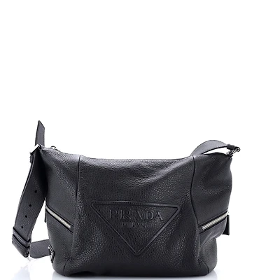Pre-Owned Prada Triangle Logo Embossed Side Zip Shoulder Bag Vitello Daino