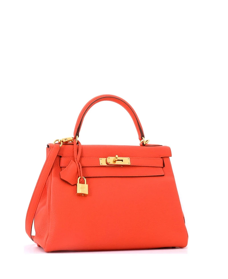 Pre-Owned HERMES Kelly 28 Handbag Orange Togo with Gold Hardware