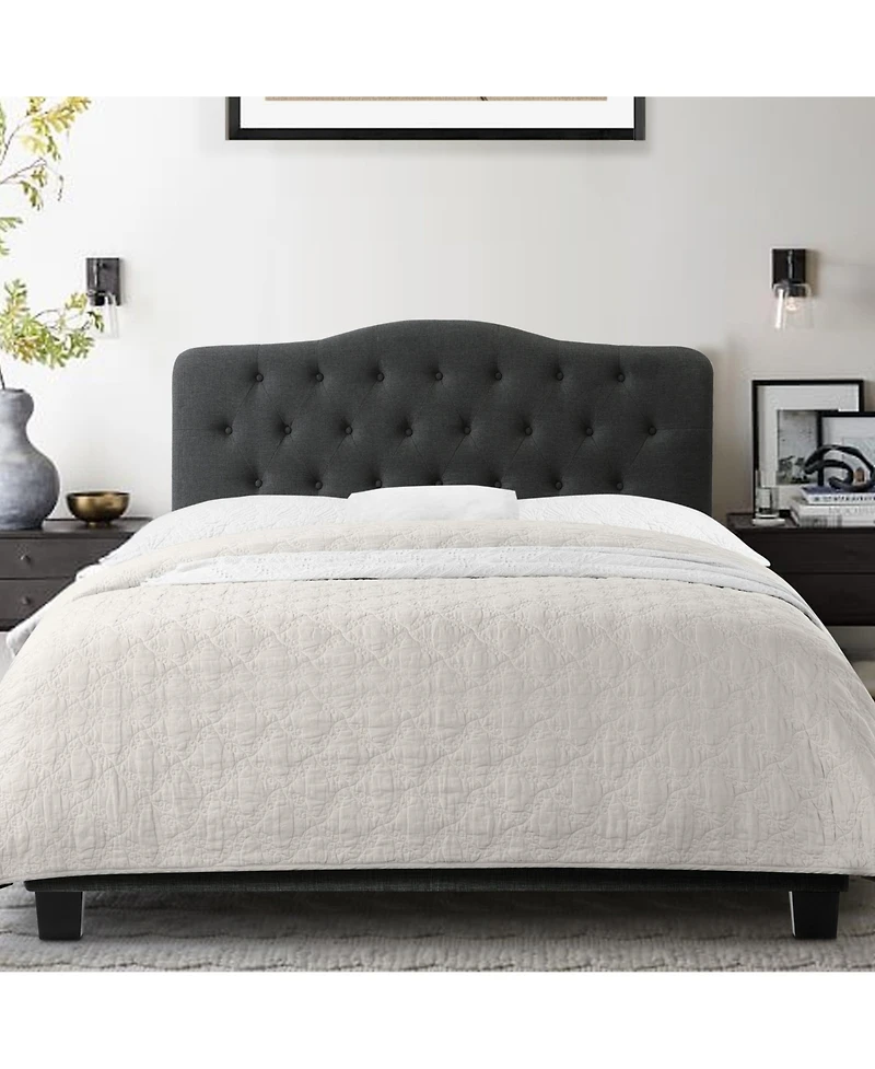 Boyel Living Low Profile Upholstered Bed Button Tufted Frame with Solid Wood Structure and Plush Padding