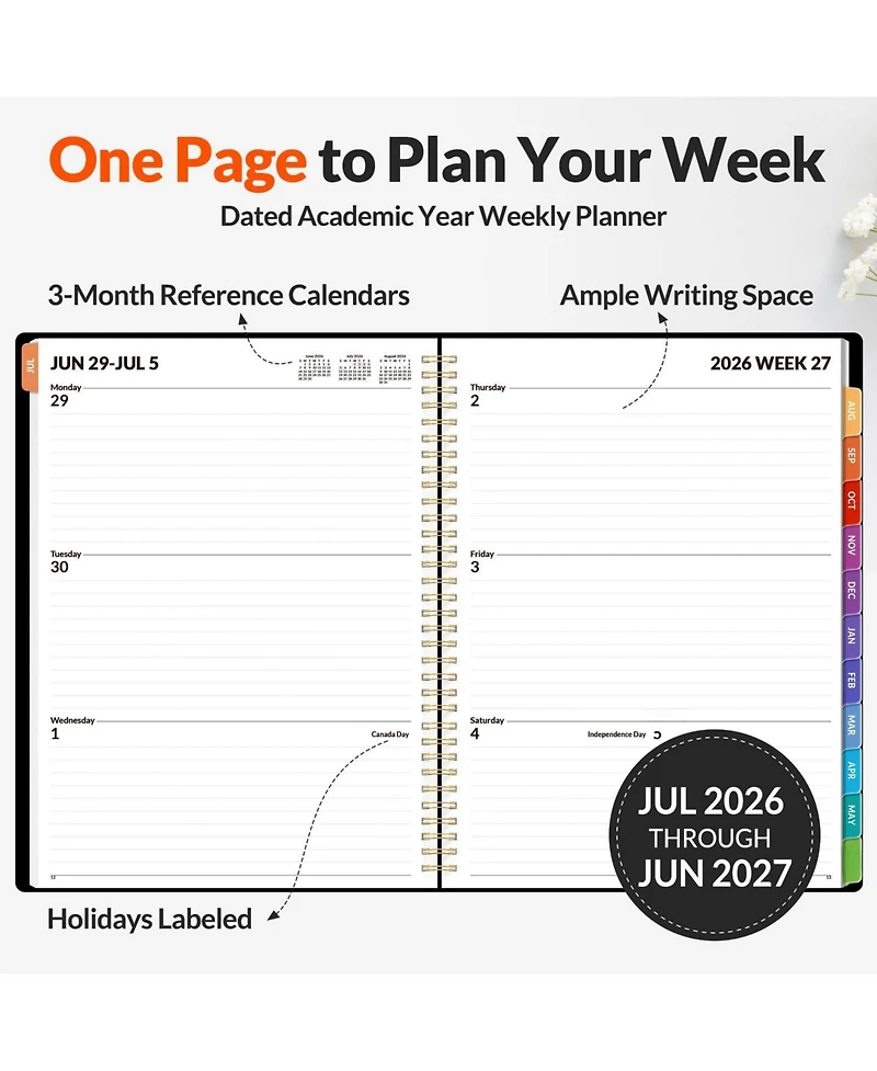 Gnuadz Academic Planner 2026-2027 Weekly Monthly Spiral-bound
