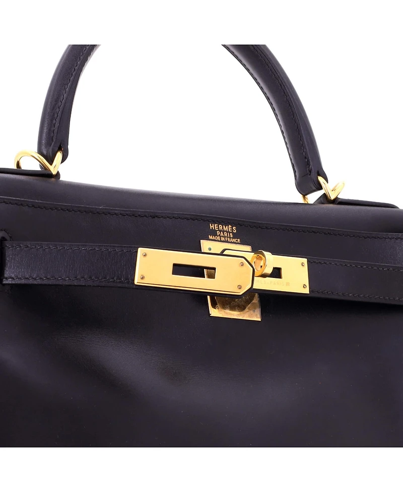 Pre-Owned HERMES Kelly 28 Handbag Black Box Calf with Gold Hardware