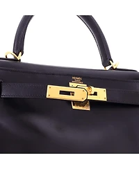 Pre-Owned HERMES Kelly 28 Handbag Black Box Calf with Gold Hardware