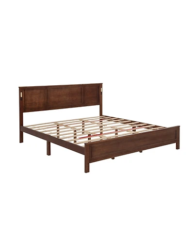 Clihome King Bed with Tall-Panel Headboard and Footboard, Built-in Led Lights, Usb Charging Station