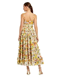 Mac Duggal Women's Floral Print Tiered Ruffle Midi Dress