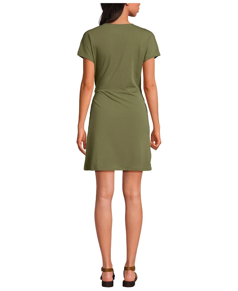 Lands' End Women's Cotton Modal V Neck Mini Wrap Dress