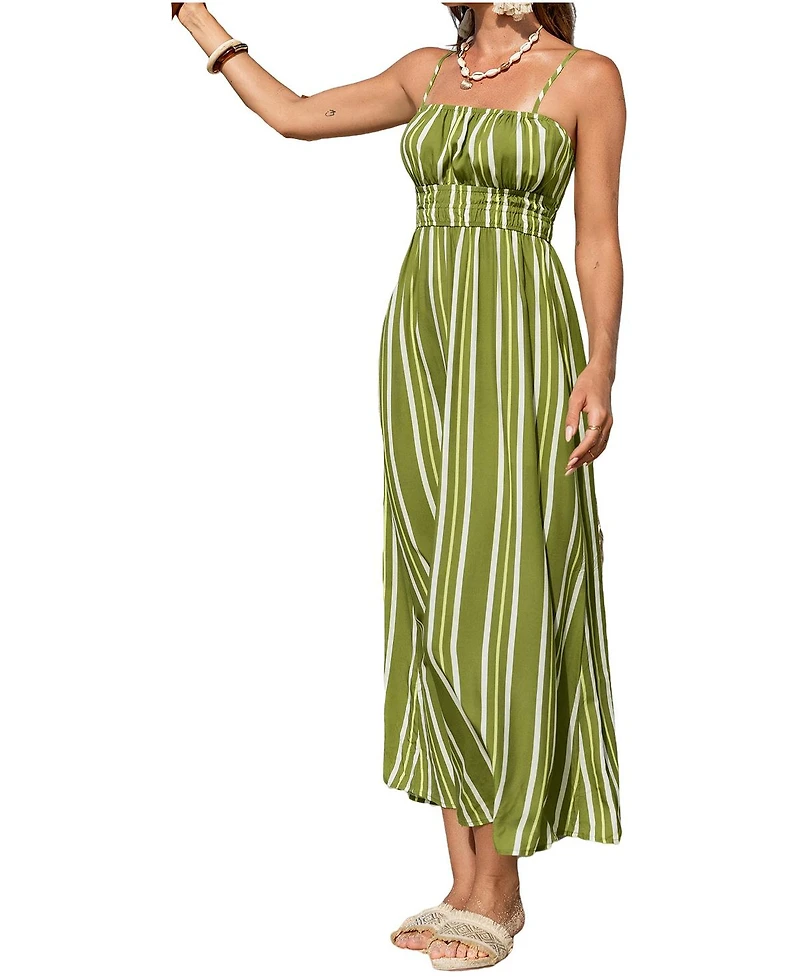 Cupshe Women's Green Grass Striped Maxi Beach Dress