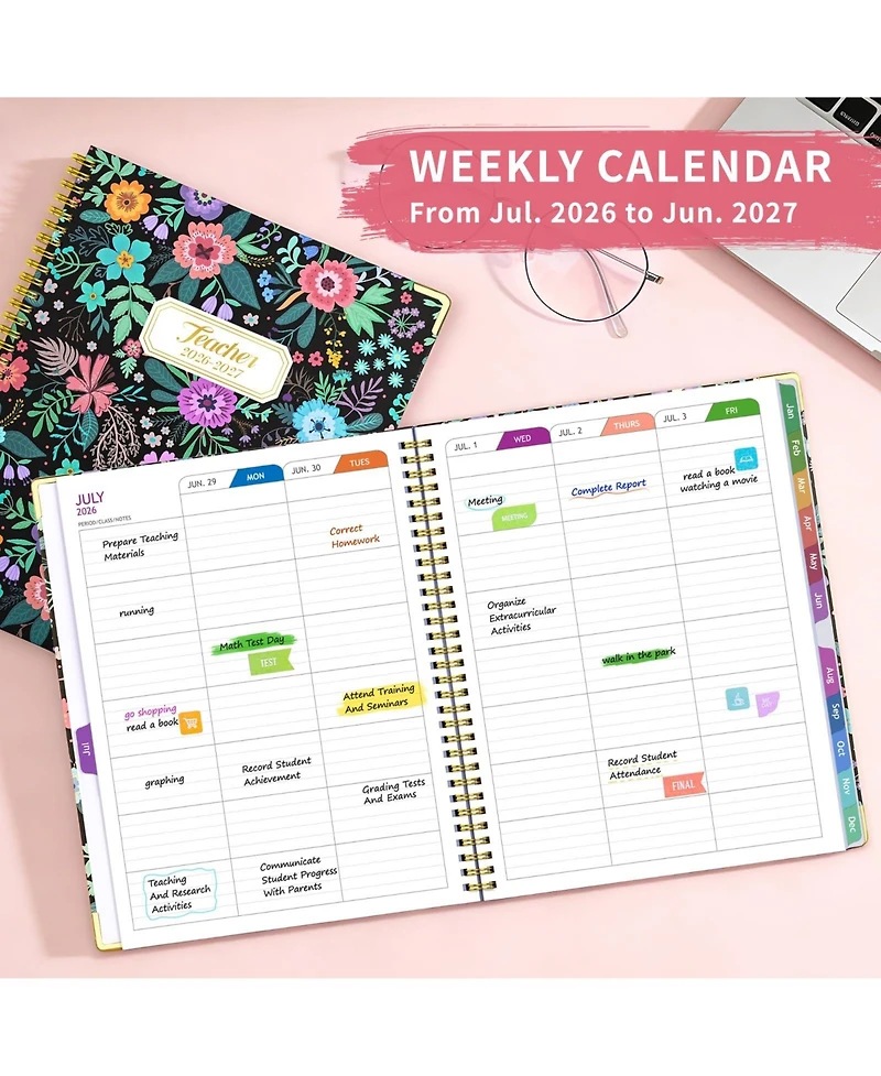 Gnuadz Teacher Planner 2026-2027 Academic Year Lesson Book Colorful Tabs Hardcover