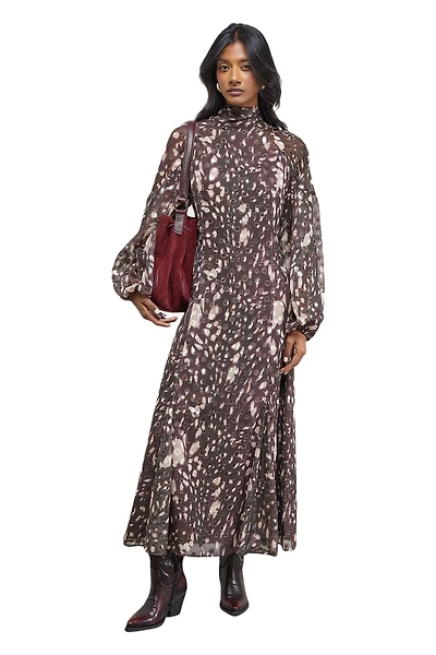 Warehouse Women's Paisley Burnout Spot Godet Midi Dress