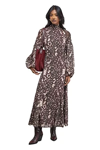 Warehouse Women's Paisley Burnout Spot Godet Midi Dress