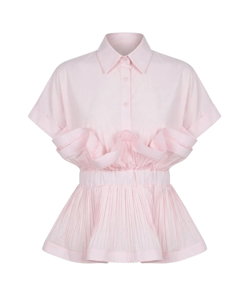 Modenaire Women's Ruffle Collared-Neck Peplum Blouse