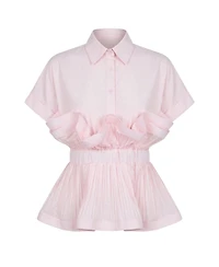 Modenaire Women's Ruffle Collared-Neck Peplum Blouse