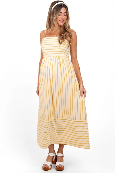 Pinkblush Maternity Yellow Striped Sleeveless Maxi Dress