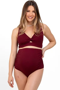 Pinkblush Maternity Burgundy Ribbed Twist Cutout Front Swim Set