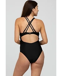 Pinkblush Maternity Black Ruched Side Strappy Cross Back One Piece Swimsuit