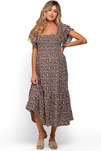 Pinkblush Maternity Cream Floral Flutter Midi Dress