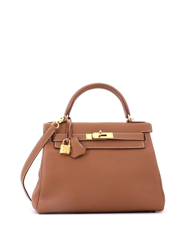 Pre-Owned HERMES Kelly 28 Handbag Brown Togo with Gold Hardware