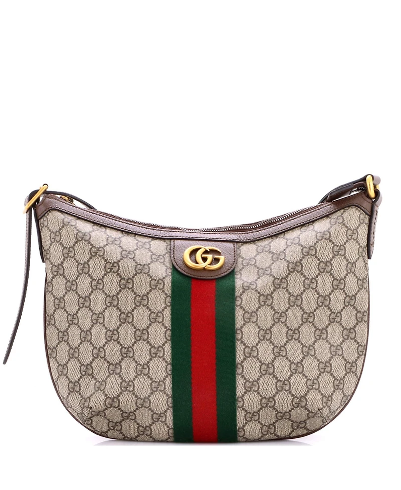 Pre-Owned Gucci Small Ophidia Half Moon Hobo Gg Coated Canvas