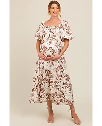 Pinkblush Maternity Teal Floral Puff Sleeve Midi Dress
