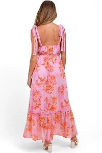 Pinkblush Maternity Pink Floral Shoulder Tie Tiered Maxi Dress