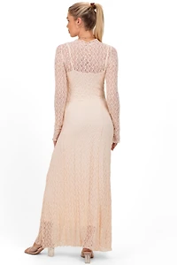 Pinkblush Maternity White Lace Mock Neck Long Sleeve Maxi Dress