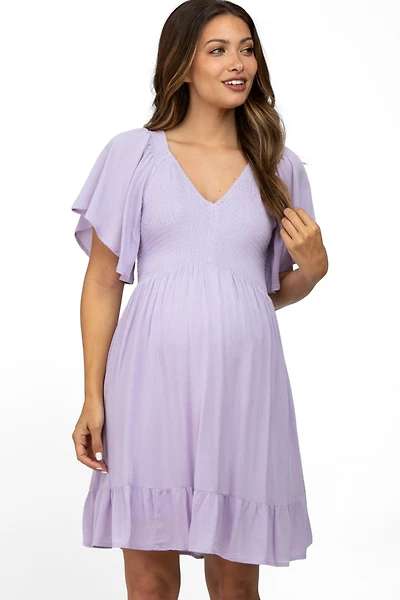 Pinkblush Maternity Navy Blue Smocked Front Ruffle Hem Dress