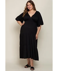Pinkblush Plus Size Black Deep V-Neck Tiered Maxi Dress