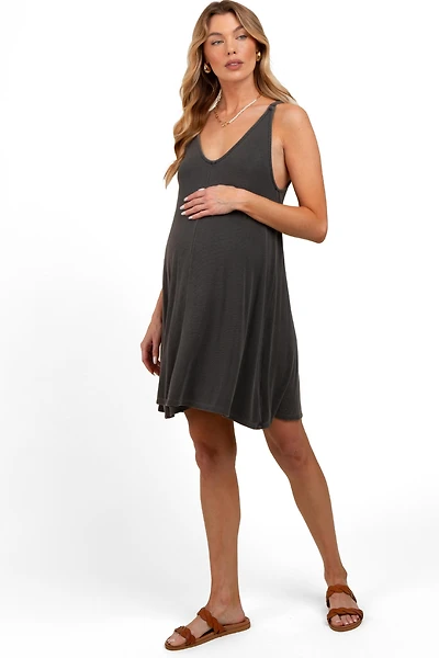 Pinkblush Maternity Charcoal Ribbed Sleeveless Front Seam Dress