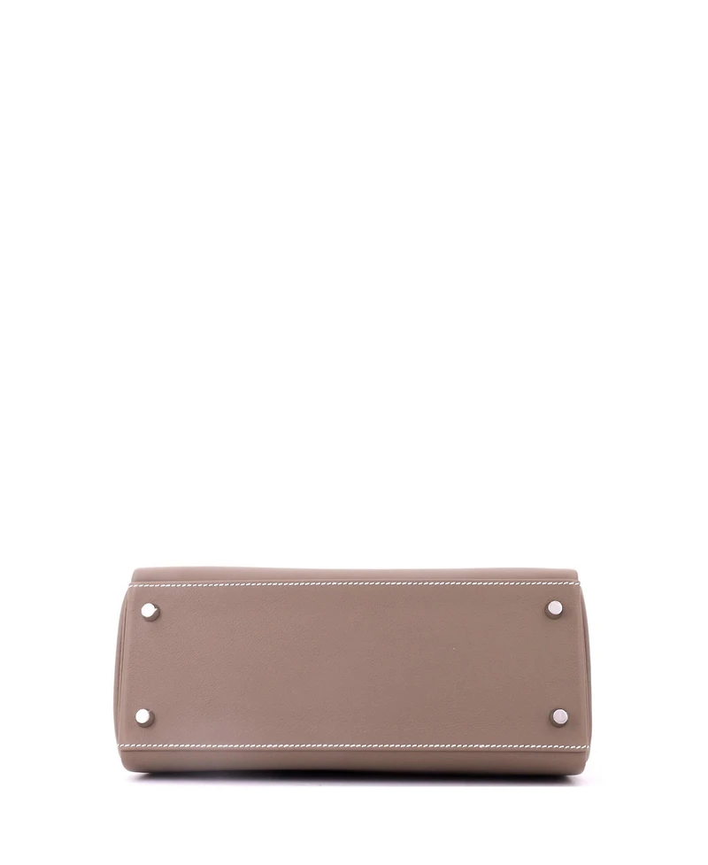 Pre-Owned HERMES Kelly 28 Handbag Grey Evercolor with Palladium Hardware
