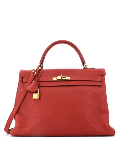 Pre-Owned HERMES Kelly 35 Handbag Brown Clemence with Gold Hardware