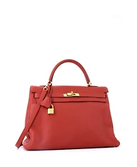 Pre-Owned HERMES Kelly 35 Handbag Brown Clemence with Gold Hardware