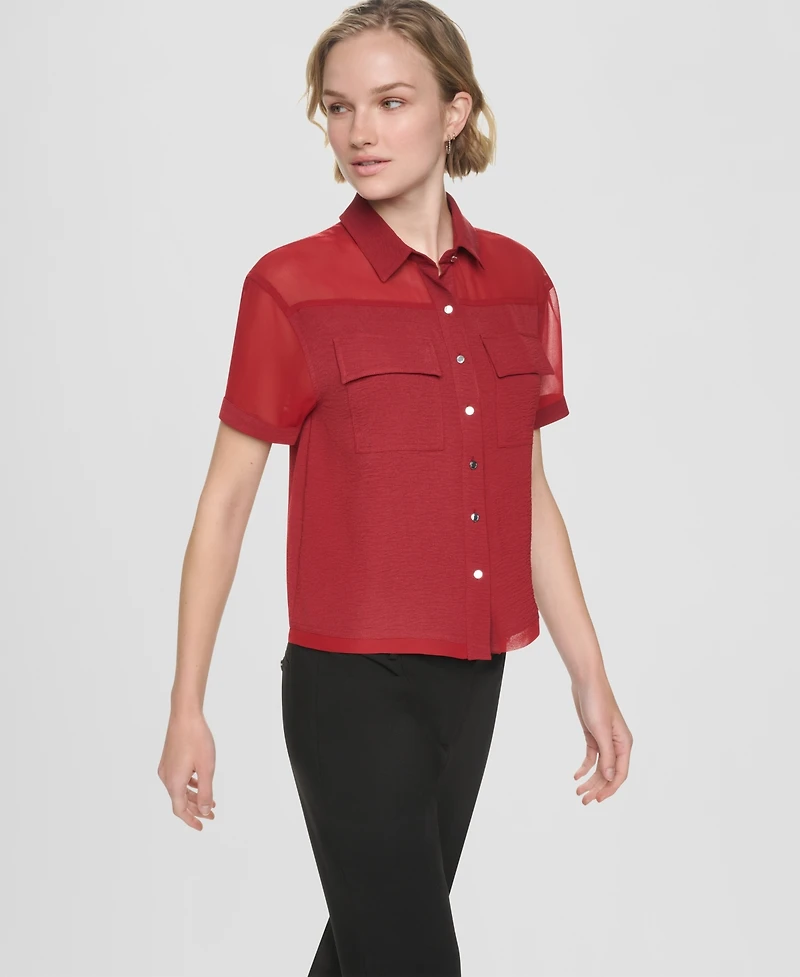 Dkny Women's Short-Sleeve Buttoned Collared Camp Shirt
