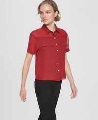 Dkny Women's Short-Sleeve Buttoned Collared Camp Shirt
