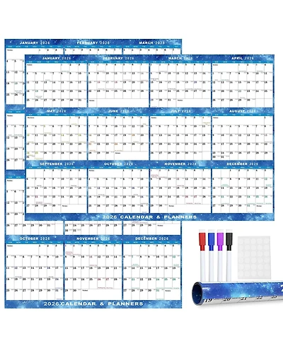 Gnuadz 2026 Wall Calendar Erasable Starry Sky Wet Dry Erase Large Laminated Annual Yearly Planner