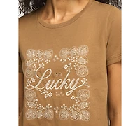 Lucky Brand Women's Lace-Detailed Floral Frame Motif T-Shirt