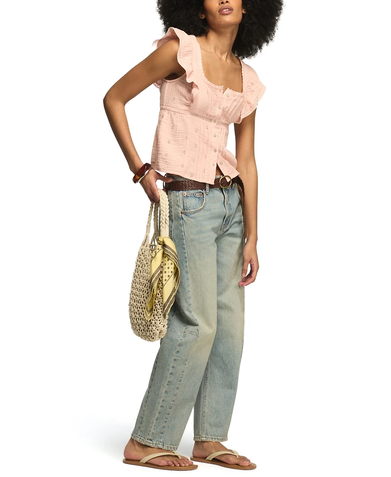 Lucky Brand Women's Embroidered Cotton Babydoll Top