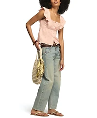 Lucky Brand Women's Embroidered Cotton Babydoll Top