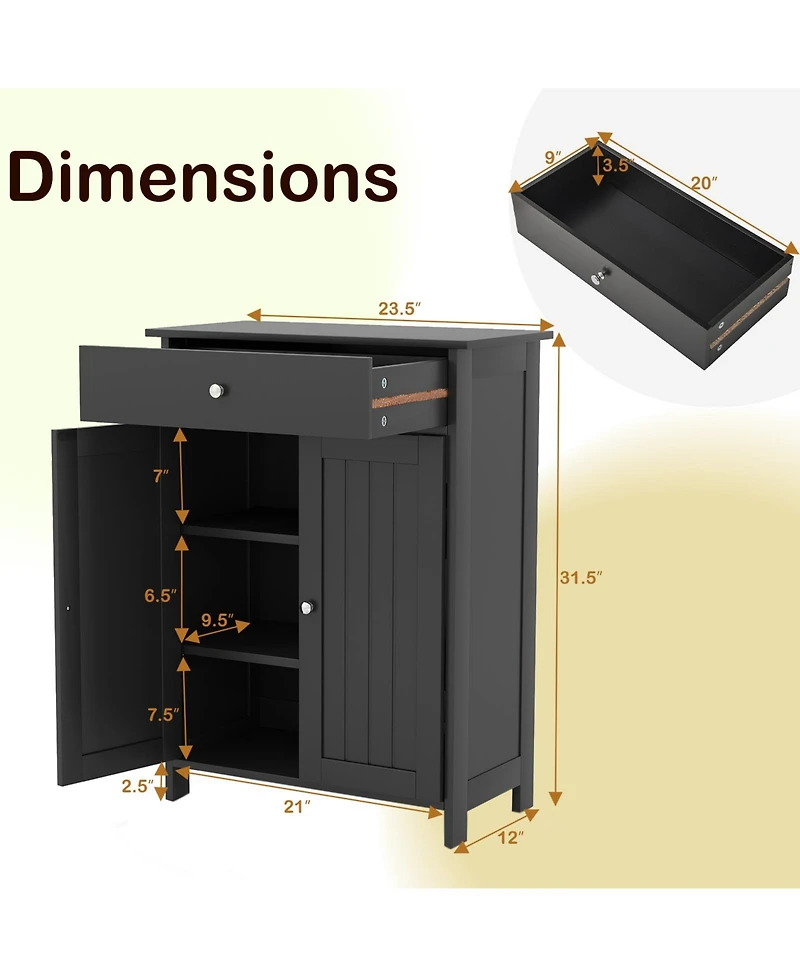 sumyeg Bathroom Floor Storage Cabinet Freestanding Organizer with Two Doors