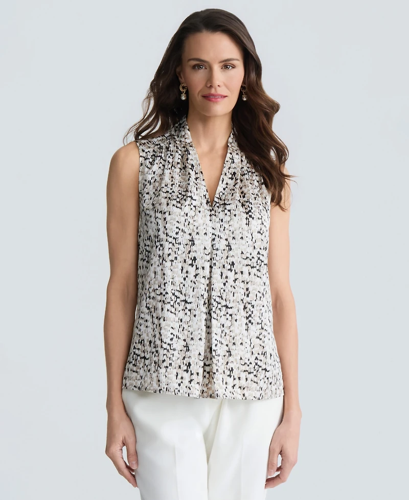 Kasper Women's Sleeveless V-Neck Printed Top