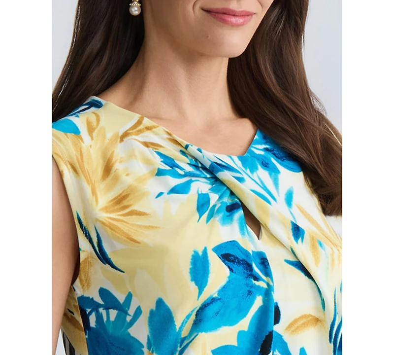 Kasper Women's Printed Twisted Keyhole Stretch Top