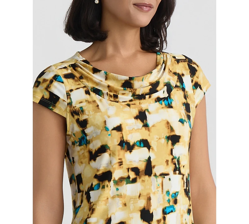 Kasper Women's Printed Short-Sleeve Cowlneck Top, Regular & Petite