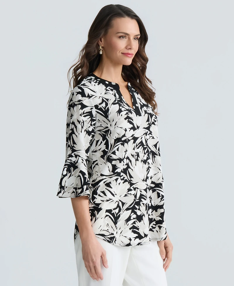 Kasper Women's Printed V-Neck Elbow-Sleeve Top, Regular & Petite