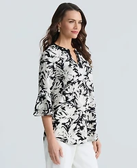 Kasper Women's Printed V-Neck Elbow-Sleeve Top, Regular & Petite