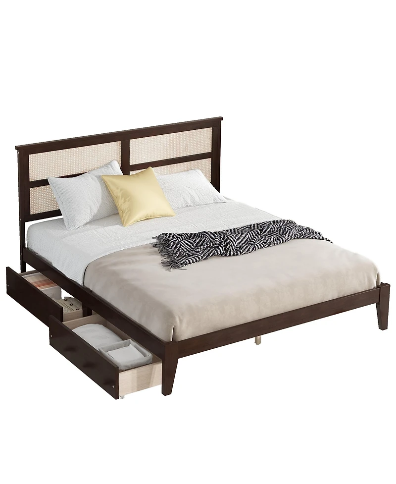 Sailvan Bed with Rattan Headboard, 2 Drawers
