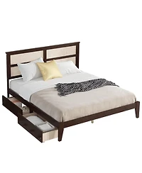 Sailvan Bed with Rattan Headboard, 2 Drawers