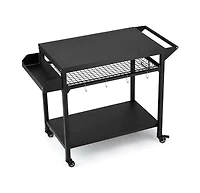 Xo Outdoor Rolling Bbq Grill Cart, 2-Tier Metal Prep Table, Lockable Wheels, Side Mesh Shelf for Patio Backyard