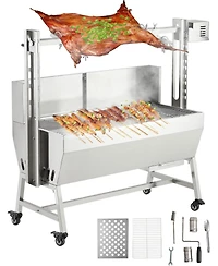 Xo 37" Stainless Steel Rotisserie Grill, Windscreen, 132 lb Capacity, Electric Motor Pig Lamb Chicken Roaster
