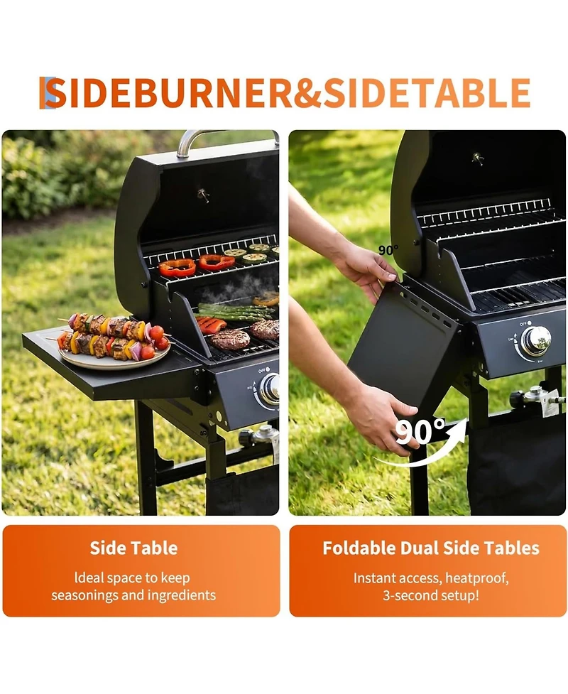 Xo 2-Burner Propane Gas Grill, 16,000 Btu Bbq Grill with Side Shelves for Patio Tailgating