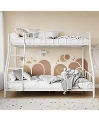 gaomon Metal Bunk Bed Over Full, Heavy Duty Bunkbeds Frame with Arched Guardrail and Safety Ladder, Sturdy Steel Bed for Kids Boys Girls