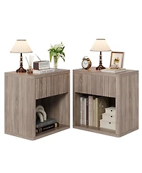 homfan Set of 2 Minimalist Nightstands with Drawer and Storage Shelf, Fluted Panel Modern End Table for Living Room and Bedroom